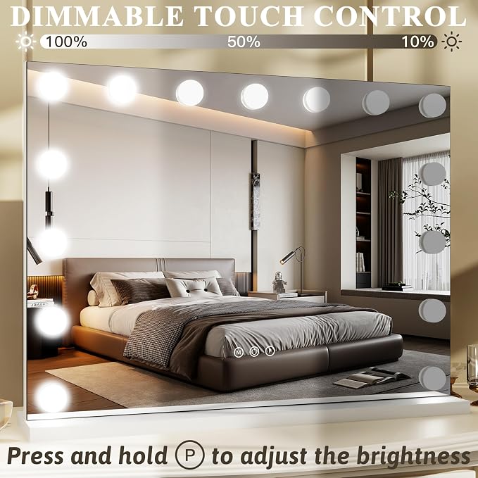 FENNIO Hollywood Vanity Mirror with Lights 23x18,Large Lighted Mirror Makeup Mirror with 15 Dimmable LED Bulbs, 3-Color Lighting