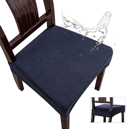 Genina Waterproof Seat Covers for Dining Room Chair Covers Waterproof Dining Chair Covers (6 PCS-Rear-Covered, Navy Blue)