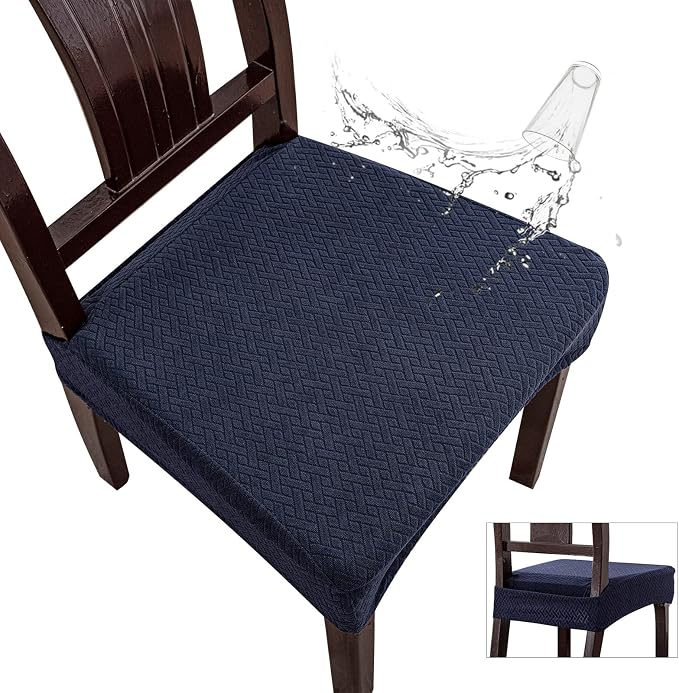 Genina Waterproof Seat Covers for Dining Room Chair Covers Waterproof Dining Chair Covers (2 PCS-Rear-Covered, Navy Blue)