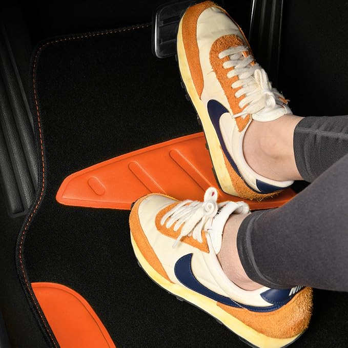 CAR PASS Waterproof Universal Fit Car Floor Mats, Faux Leather Car Carpet Mats,Car Mats with Anti-Slip Nibbs Backing & Driver Heel Pad Fit for SUV,Vans,sedans, Trucks,Set of 4pcs (Orange)