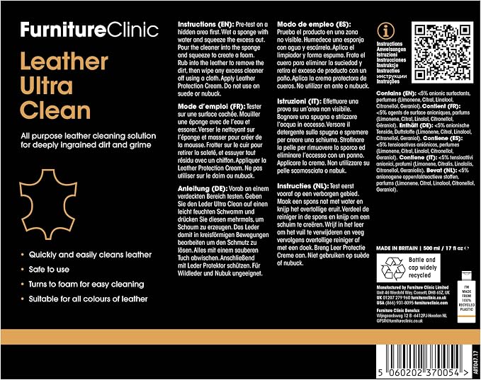 Furniture Clinic Leather Complete Restoration Kit | with Leather Recoloring Balm, Cleaner, 2-in-1 Protection Cream & Conditioner, Sponge, and Cloth | Repair Kit for Furniture (Bordeaux)
