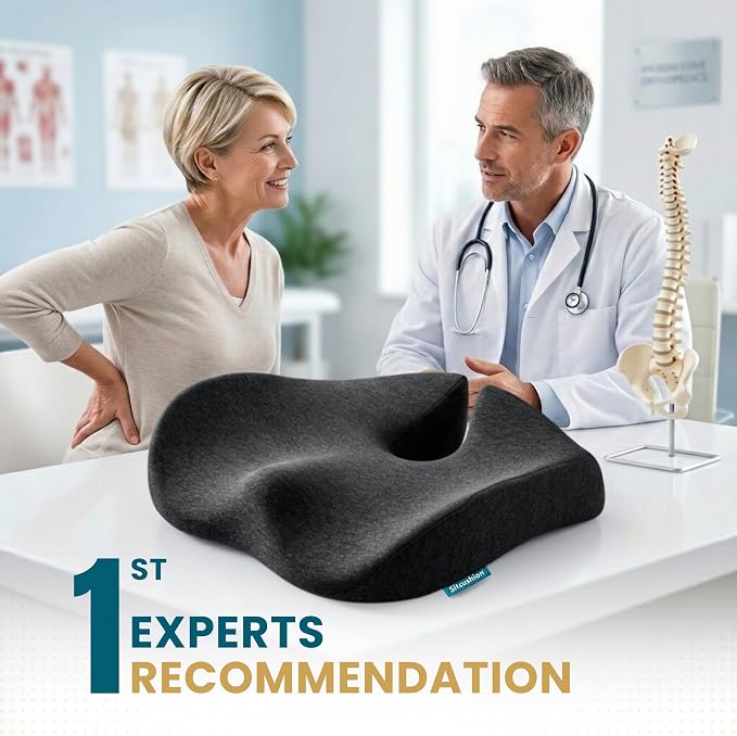 SitCushion Extra Large Memory Foam Seat Cushions for Office Chairs, Pressure Relief Seat Cushion for Tailbone Pain Relief, Sciatica & Back Pain, Ergonomic Office Chair Cushion for Long Sitting (Black)