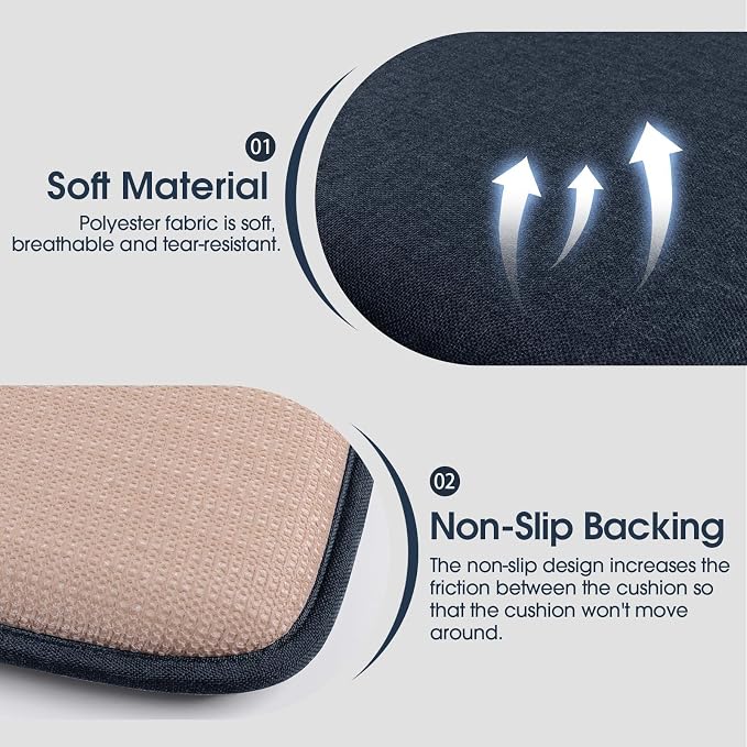 TushGuard Chair Cushions, 4 Pack Memory Foam Chair Pads, Thin Seat Cushion, Kitchen Chair Cushions Set of 4, Anti-Slip Backing & Fixed Straps, 1.4 in Thick, Blue