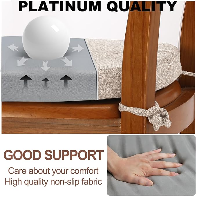 SINOSSO 6 Pack Memory Foam Chair Cushions for Dining Chairs, Friendly Woven Fabric 16" U-Shape Comfortable Kitchen Chair Pads, Removable Slip Resistant Seat Cushions (Set of 6, Oatmeal Beige)