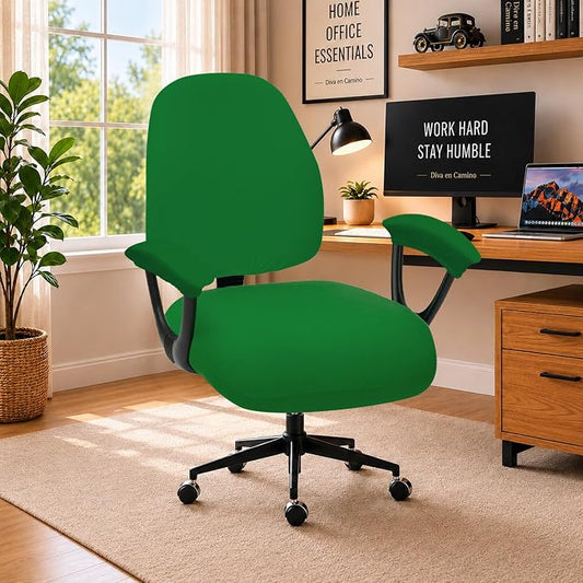 Stretchable Desk Office Chair Seat Covers with Armrest Covers - Universal Stretch Computer Chair Slipcover - Washable Rotating Backrest Coverings & Cushion Protectors for Dogs, Cats, Pets, Green