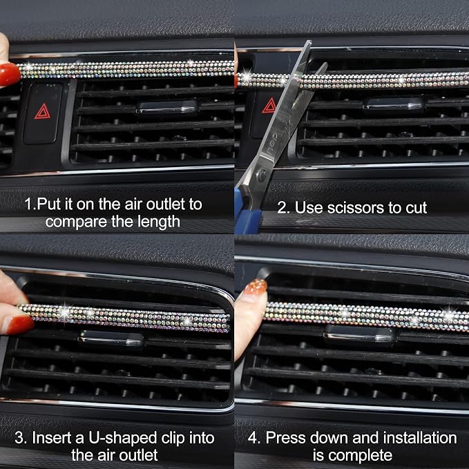 LivTee Bling Car Air Vent Outlet Moulding Trim, 10PCS Car Air Conditioner Decoration Strip, Bling Rhinestone Diamond Car Interior Accessories for Women and Teens, Colorful