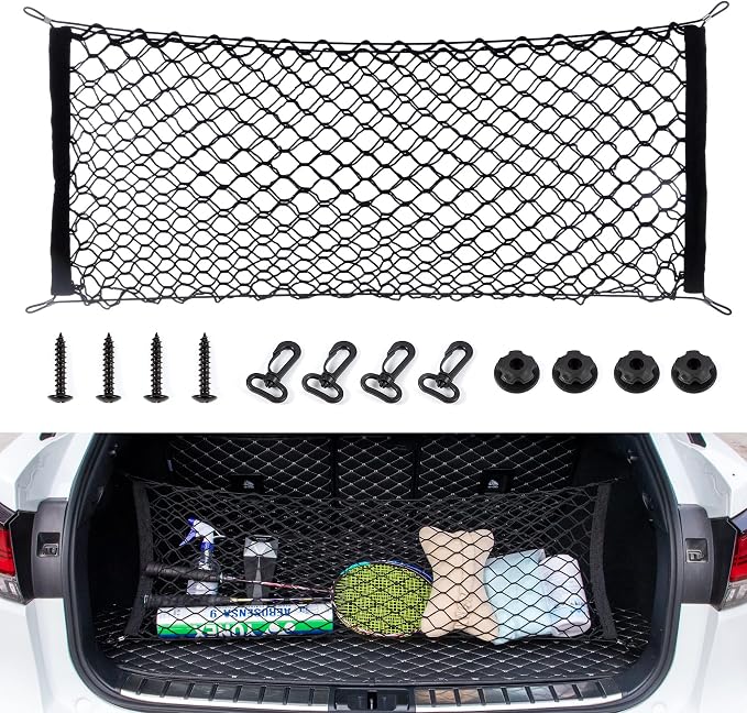 Alpmosn 35.4"x15.8" Stretchable Car Cargo Net Adjustable Elastic Storage Net Trunk Interior Accessories with Hook, Universal Fit for Car, Vehicle, SUV
