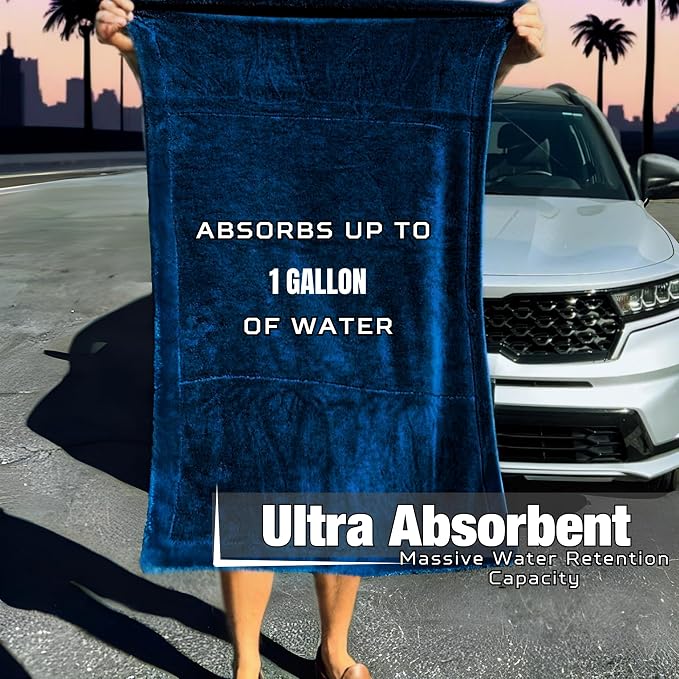 Premium XL Car Drying Towel 40"x24" - 1300 GSM Car Towel, 4-Pack (Navy) | Extra Large Professional Drying Towels Car Detailing, Double Twisted Loop Super Absorbent Microfiber Drying Towels for Cars