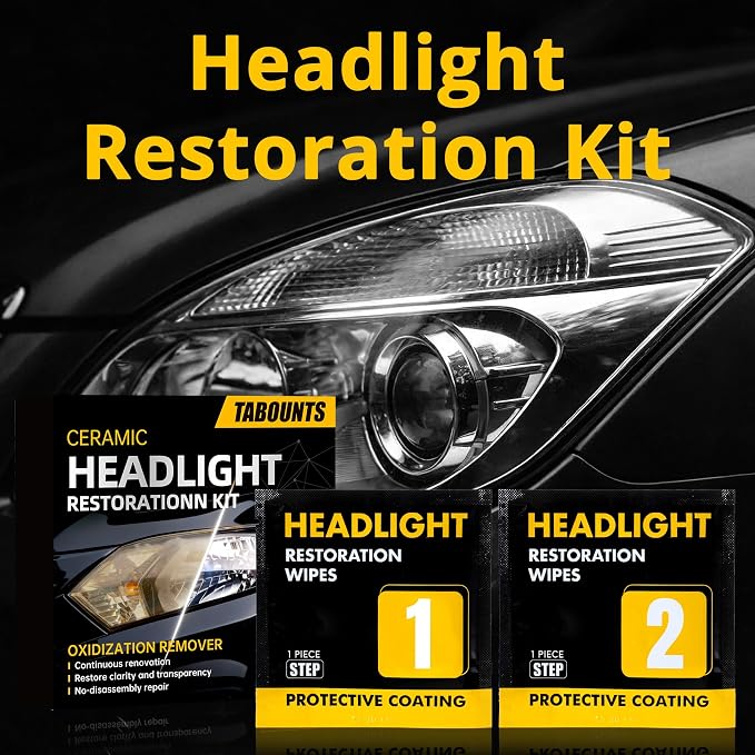 Headlight Restoration Kit, Headlight Cleaner and Restorer Kit - 3-Step System, Restores Clarity, Removes Yellowing, Oxidation & Haze, Long-Lasting UV Protection (1)