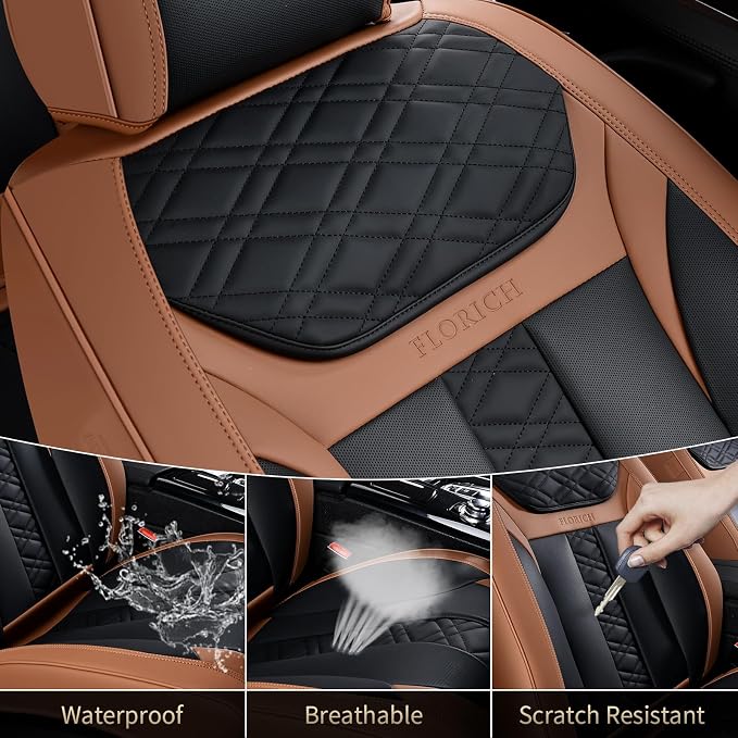 FLORICH Seat Covers, Front Seat Covers 2 PCs, Automotive Seat Cover for Cars, Luxury Leather Universal Seat Cover Accessories Fit for Most Cars SUV Truck Sedans(Brown)