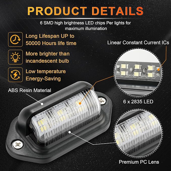 LivTee Waterproof 12V License Plate LED Light, for RV Camper Truck SUV Trailer Van, Step Courtesy & Cargo Lights, Xenon White (2PCS)