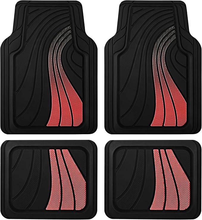 Road Comforts Car Floor Mats Full Set – Front & Rear Car Floor Mats with Aluminum Design, Anti-Slip Backing, All-Weather Protection, Trim-to-Fit Car Mats for Most Sedans, SUVs & Vans - Red