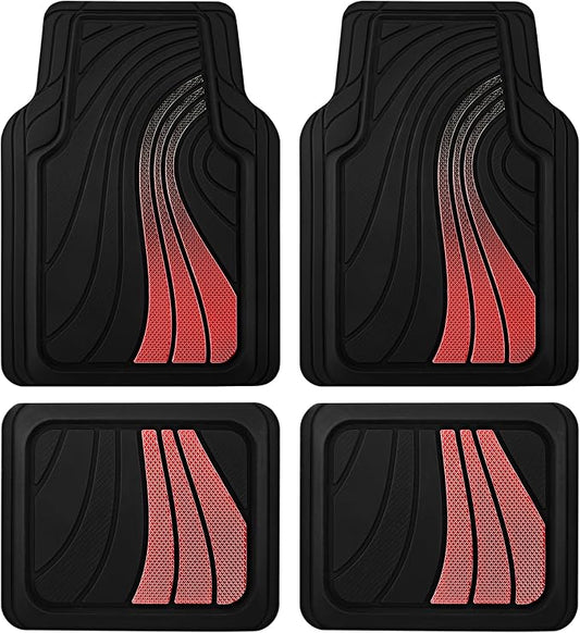 Road Comforts Car Floor Mats Full Set – Front & Rear Car Floor Mats with Aluminum Design, Anti-Slip Backing, All-Weather Protection, Trim-to-Fit Car Mats for Most Sedans, SUVs & Vans - Red