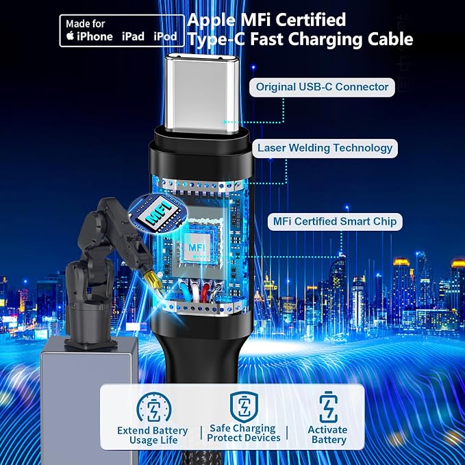 [Apple MFi Certified] iPhone 17 Car Charger, Rombica 3-Port 67W USB-C&USB-A Car Phone Charger Car Accessories PD/QC Fast Car Charging + Type-C Braided Cord for iPhone 17/17 Pro/16 Pro/15/Galaxy/Pixel