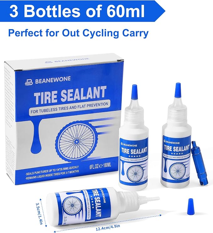 Tubeless Tire Sealant, Tubeless Bike Sealant - 2oz per Bottle, Long-Lasting for MTB, No Tubes and Tubeless Tires. No Tire Removal, Directly Refills in Under 30s