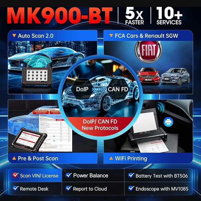 Autel Scanner MaxiCOM MK900BT 2026, MK900-BT V2.0 Bidirectional Diagnostic Scan Tool, 33ft BT Ver of MK900 MX900 8in Up of MK808S MK808BT PRO MX808S MK808Z, 40+ Reset, 3K+ Active Test, CANFD DoIP, FCA