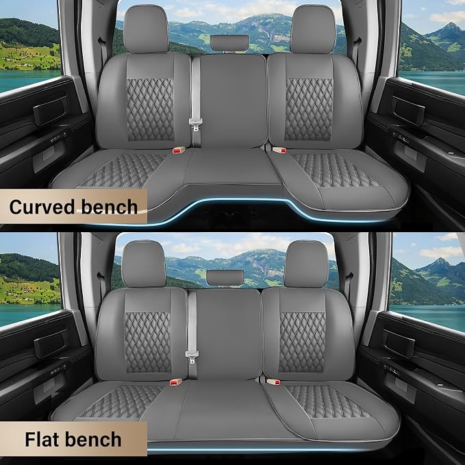 Coverado Chevy Chevrolet Silverado GMC Sierra Seat Covers Full Set, Custom Fit for 2014-2018 1500, 2015-2019 2500HD 3500HD Crew Double Extended Cab Truck, Waterproof Leather Car Seat Covers (Gray)
