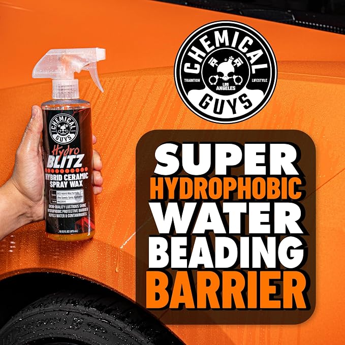 Chemical Guys, HydroBlitz Ceramic Spray Wax with Carnauba for Cars, 16 oz | Hybrid ceramic and carnauba spray boosts gloss, protection and water beading on paint, glass and wheels