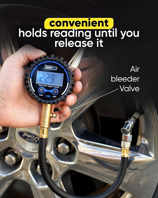 GERCHWAY Digital Tire Pressure Gauge 200 PSI - Accurate Air Pressure Gauge for Tires with Easy-to-Read Numbers & 45° Angle Chuck