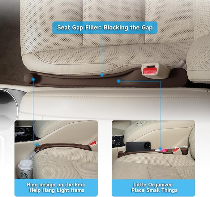 Givifive Car Seat Gap Filler Set of 2, 3IN1 Seat Side Gap Filler Plug with Storage Slot & Hook Function, Soft Foam Universal Fit Car SUV Truck Fill Gap Between Seats Console Organizer（Dark Brown）