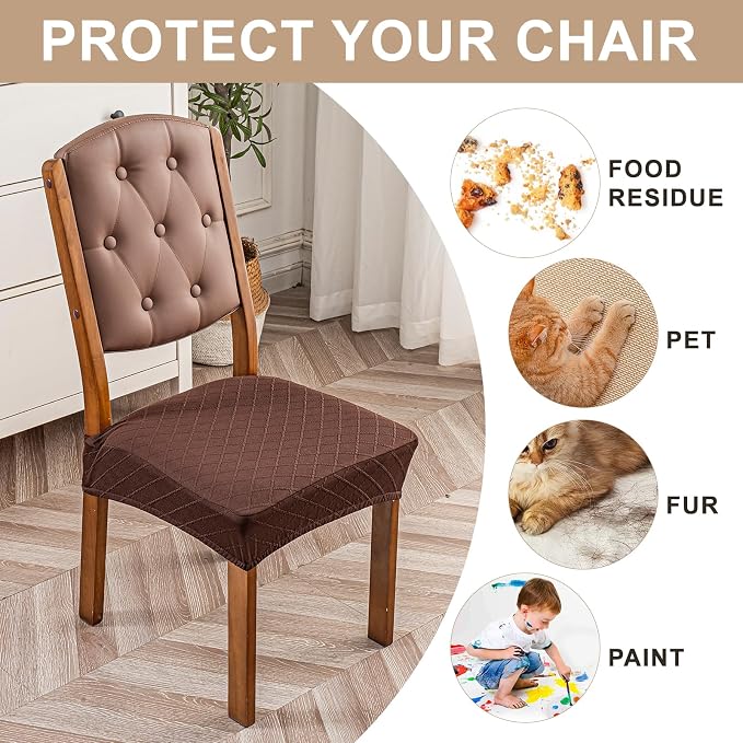 Genina Waterproof Seat Covers for Dining Room Chairs Covers Dining Chair Slipcovers Protector, No Rear Covers (Chocolate, 4 Pcs)