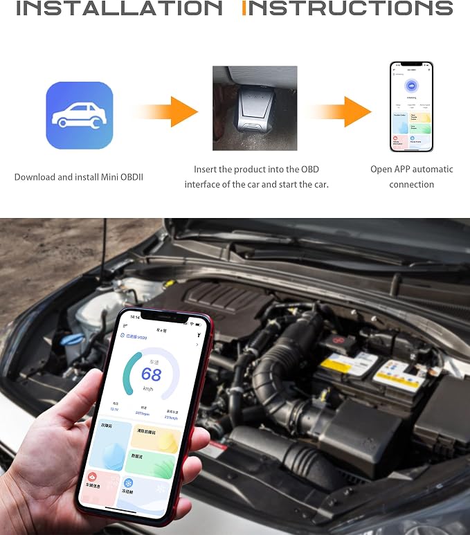 SCUARI Fixed Car Diagnostic Scanner,OBD2 Scanner Bluetooth,Car Accessories,Clear/Reset Vehicle Engine Error Code Reader Diagnostic Tool,Auto Diagnostic Scan Tool,Suitable for iPhone iOS Android