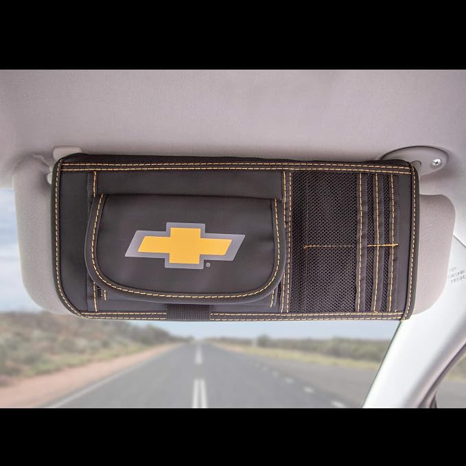 Plasticolor 006192R01 Chevy Chevrolet Logo Car Truck or SUV Sun Visor Organizer, Auto Interior Pocket Organizer, Registration Document Holder, Sunglass Storage Pouch Organizer