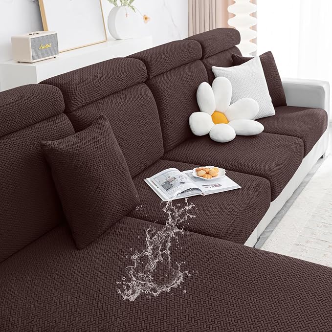 Smiry Waterproof Couch Cushion Covers, Stretch Jacquard Thick Sofa Cushion Covers, Washable Seat Slipcover Elastic Furniture Protector for Pets, Kid (3PC, Chocolate)