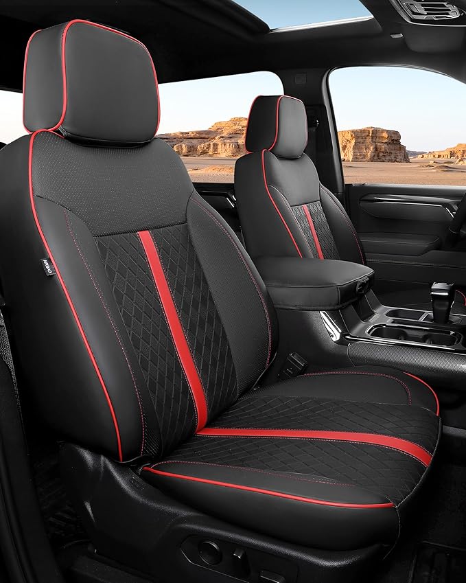 Custom Leather Seat Covers for 2019-2026 Sierra/Silverado 1500 | Only Crew Cab, Fits 2500/3500HD 2020-2026, no Rear Armrest/Seatback Storage, Waterproof, Scratch-resistant, Easy-clean