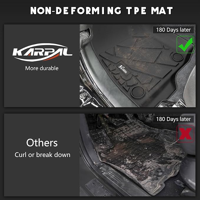 KARPAL Floor Mats for Jeep Gladiator JT 2020-2025 2026, All Weather TPE Custom Fit Floor Liners Car Mats Accessories, Front & 2nd Row