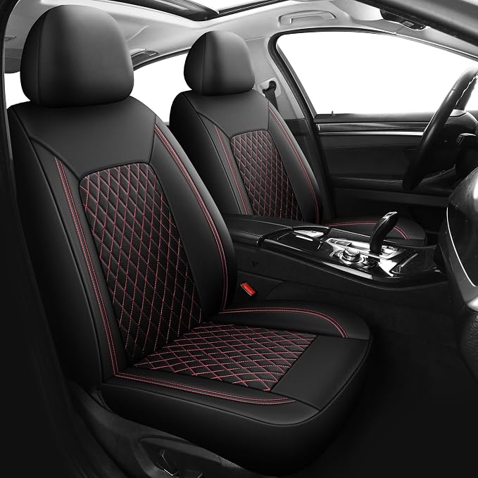 HChengkikz Faux Leather Front Car Seat Covers, 2 Pack Seat Protectors | Easy to Install Auto Interior Accessories Universal Fit for Sedans, SUVs, Trucks, Vans