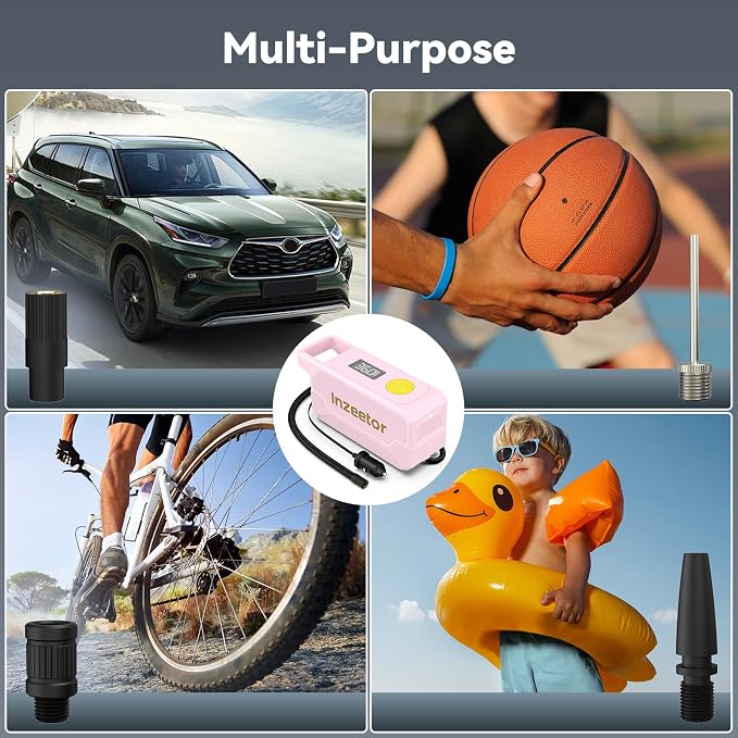 150 PSI Tire Inflator Portable Air Compressor, 12V DC Auto Shutoff Air Pump with Digital Pressure Gauge and Emergency LED Light for Car Tires, Bicycle & Balloons, Pink