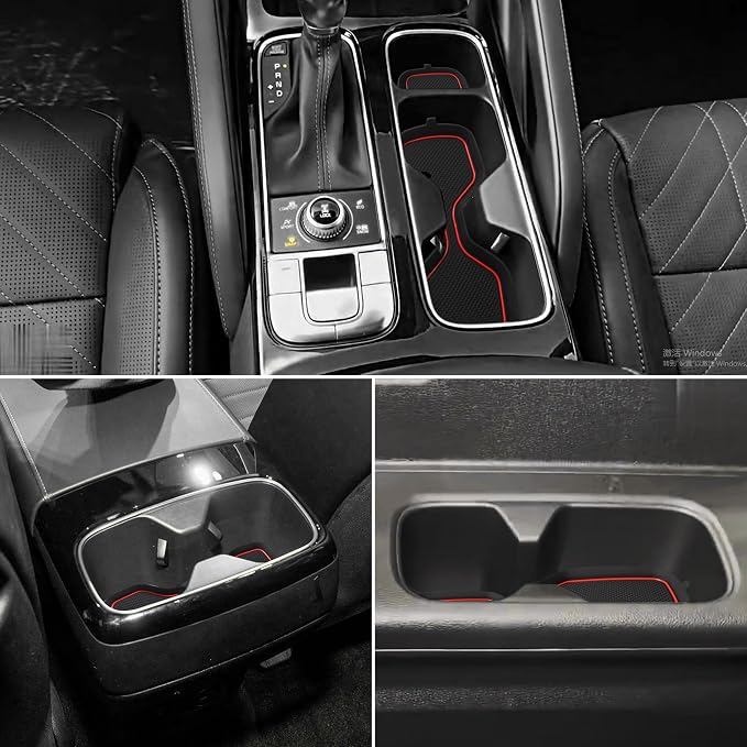Cup Holder Coaster for Kia Telluride Accessories 2020 2021 2022 2023 2024 2025 Non-Slip Silicone Cup Holder Insert Mat Center Console Protector Liner Pad Interior Decoration 6Pcs (Red Trim)