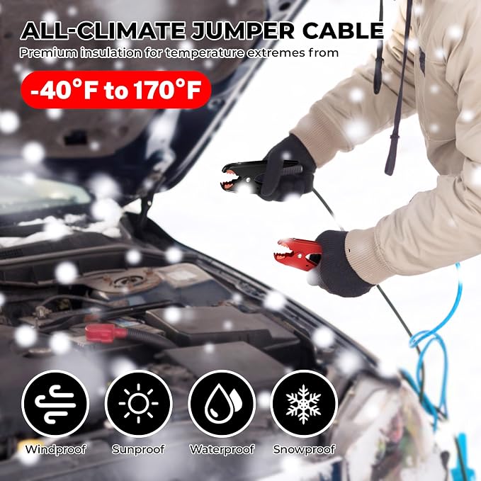 2 Gauge 20 Feet Jumper Cables Heavy Duty for Car, 800 Amp Automotive Booster Battery Jumper Cables for SUV and Trucks with Carry Bag, Gloves, Brushes