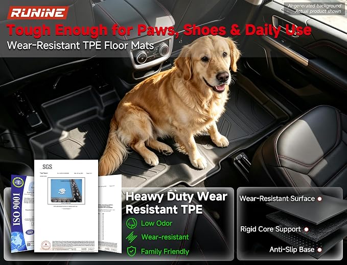 Floor Mats Full Set for Ford Explorer 2020-2026 6 Seater Captain Seats, Custom Fit 3 Row All Weather TPE Floor Liners, Waterproof Heavy Duty Anti-Slip Front & Rear Car Mats