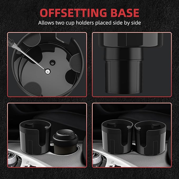 DYLEN Cup Holder Expander with Expandable Insert, Fits 20 to 40 oz Bottles | Cup Holder Adapter Fits Owala Water Bottle 12/24/40 oz, Yeti 20/26/30 oz, Hydro Flask 32/40 oz, Offset Base Function