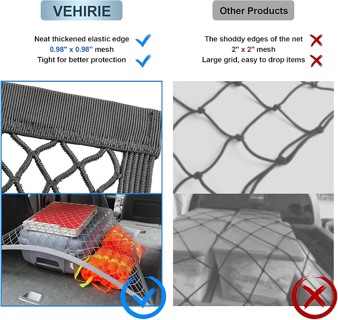 Elastic Cargo Net for SUV Trunk, 31.5"x23.6" to 70.8"x47.2", Gray | Stretches to 70.8"x47.2", high-density mesh, tool-free install with ABS hooks. Safe materials certified.