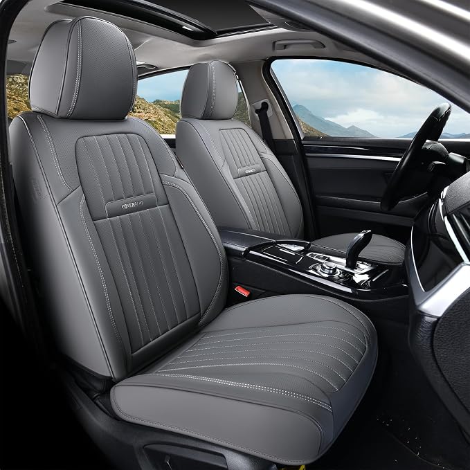 Coverado Front Seat Covers, Car Seat Cover, Gray Seat Covers for Cars, 2PCS Car Seat Protector, Waterproof Faux Leather Car Seat Cushion, Luxury Seat Cushions, Auto Seat Covers Fit for Most Vehicles