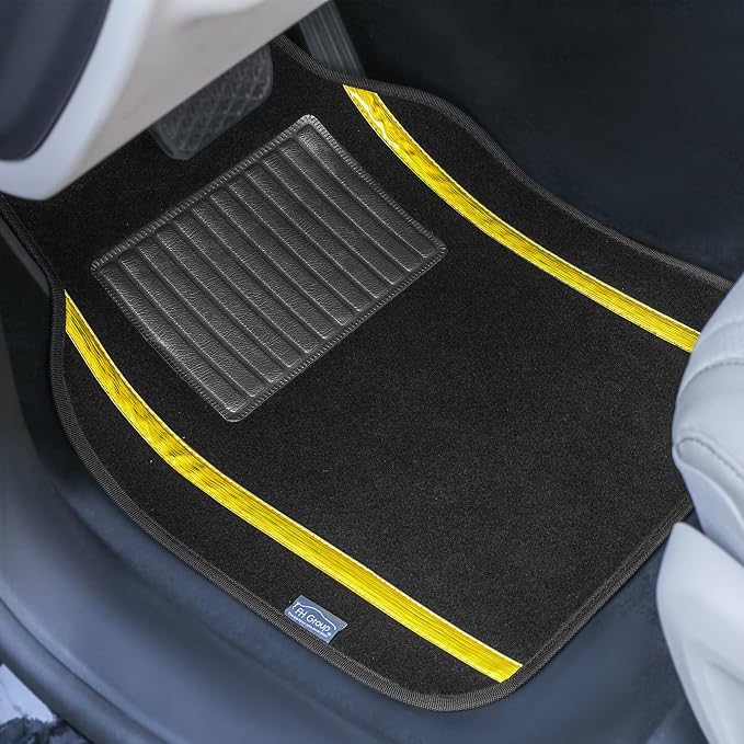 FH Group Universal Fit Car Floor Mats – All-Purpose Carpet Floor Mats & Protectors for Cars, SUVs & Trucks, Durable Automotive Carpet Mats, Yellow & Black