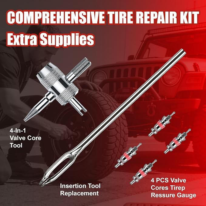 AWELCRAFT 68-Piece All-in-One Heavy Duty Tire Plug Kit – Professional Tire Repair Set, T-Handle Tools, Valve Kit, 40 Plugs, Pliers, Knife – Universal for Car