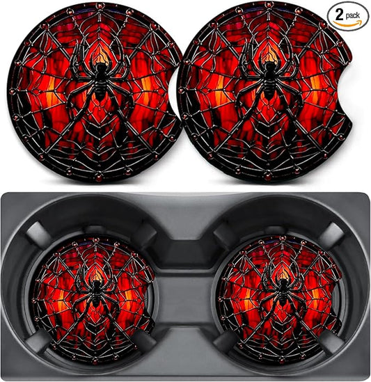 2 Pack Spider Car Coasters for Cup Holders,Neoprene Anti Slip Mat | 2.75" Universal Size,Auto Rubber Drink Coasters Decor Car Accessories Interior Spider Gifts for Women Men