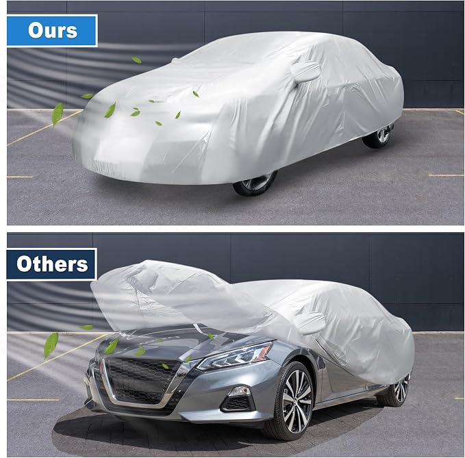 ACROPIX 180T Gray Car Cover Waterproof All Weather Full Exterior Cover Rain Hail Sun Protector Car Cover Fit for Sedan Length 185-189 Inch - Pack of 1