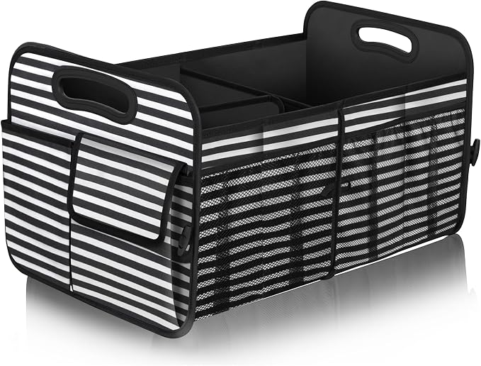 Femuar Car Trunk Organizer,Car Storage Organizer with 72L Large Capacity Waterproof Collapsible and 11 Pockets,Trunk Organizer for Car Suv/Jeep/Sedan, Large Size, Stripe