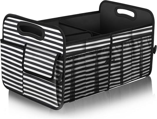 Femuar Car Trunk Organizer,Car Storage Organizer with 72L Large Capacity Waterproof Collapsible and 11 Pockets,Trunk Organizer for Car Suv/Jeep/Sedan, Large Size, Stripe