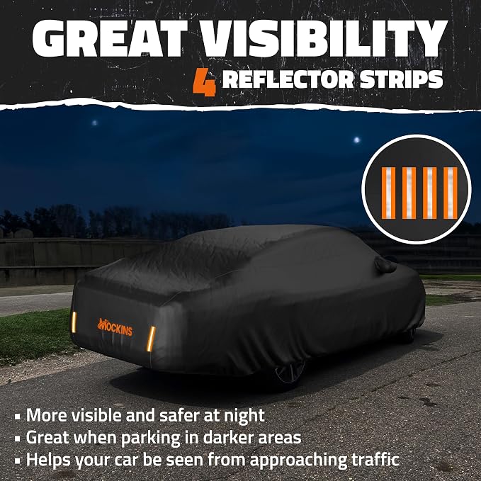 Mockins 200"x75"x47" Large Sedan Car Cover Waterproof All Weather Shield | Dual-Layer 250G PVC + HD Cotton Outdoor Weatherproof Car Covers for Automobiles | Full Exterior Covers for Rain, Snow, Frost