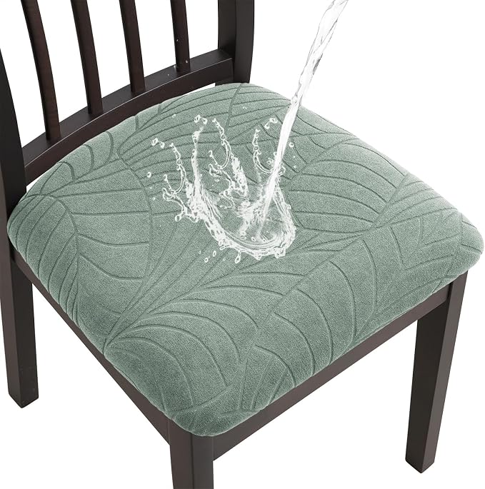 Fuloon Waterproof Seat Cushion Covers 6 PCS, Stretch Dining Room Chair Covers Washable Kitchen Chair Slipcover Protector Removable (Green)