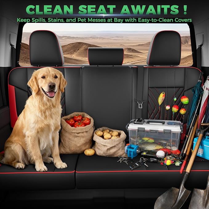 Truck Leather Seat Covers for Chevy Silverado Gmc Sierra 2019-2026 | Crew Cab 1500/2500/3500HD, Bucket Seat, NO Rear Seatback Storage, Scratch-resistant, Easy-clean, Pickup Protector, Full Set