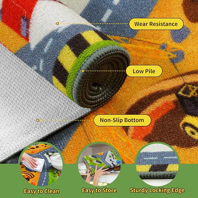 STARUIA Kids Carpet Playmat Rug, 3x5 Ultra Non-Slip Car Rug Play Mat Learn and Have Fun Educational City Road Car Carpet for Kids, Washable Car Kid Rugs for Boys Room Playroom Nursery