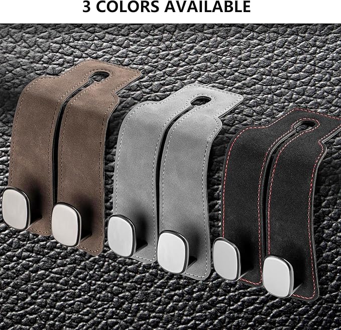 2 Pack Black Leather Car Headrest Hooks Purse Bag Storage Holders for Car Seats