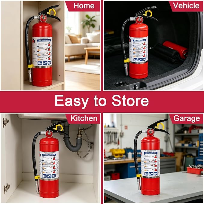 5 lb ABC Dry Chemical Fire Extinguishers, 2A:10B:C Rating with Quick Release Handle, Suitable for Electrical, Grease, Wood & Liquid Fires, for Home, Business, Boat, Truck & Car